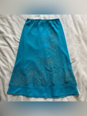 NINALEE Vintage Y2K Embellished Beaded Floral Midi Skirt in Teal - FITS M/L